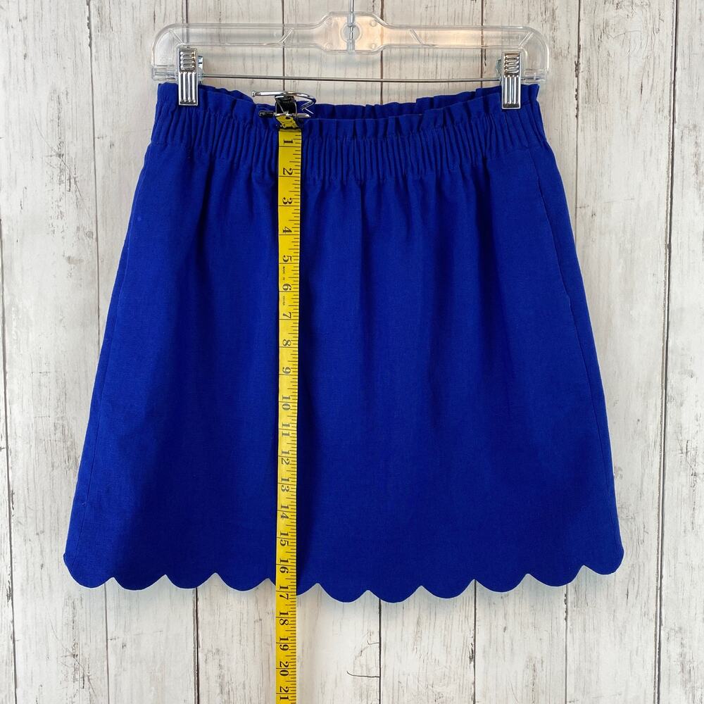 J. Crew Blue Linen Paperbag-Waist Scalloped Sidewalk Mini Skirt H5397 Size 2 - Picture 4 of 10